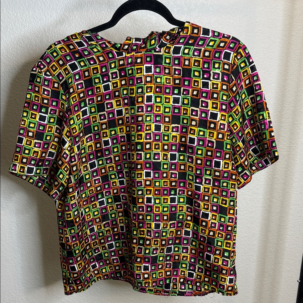 Vintage Eva Laurel Petites New York Multicolor Geometric blouse top 80’s Shirt